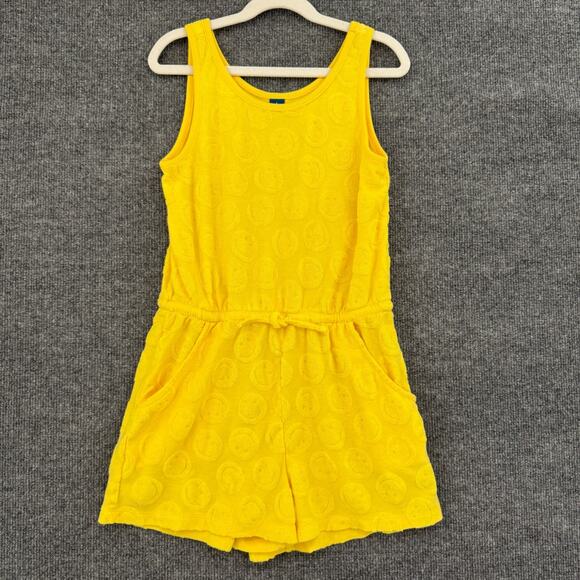 Old Navy Sleeveless Terry Cinched Waist Romper Girls 10-12 Yellow Smiley Face - Picture 1 of 8
